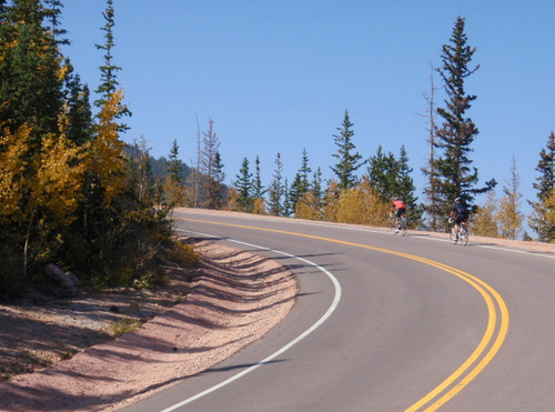 Cyclists climbing Pikes Peak.